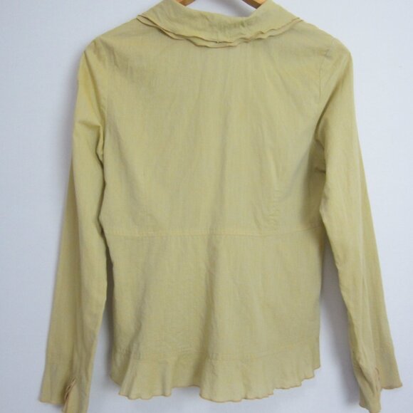 neesh by dar Womens Large Mustard Gold LS Cotton Blouse Shirt Ruffle Front L - Picture 11 of 12